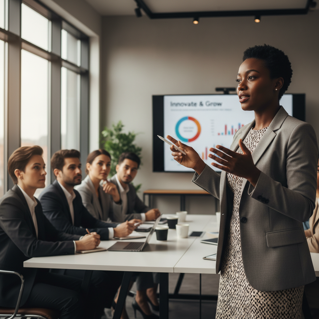 Entrepreneur presenting business plan to investors