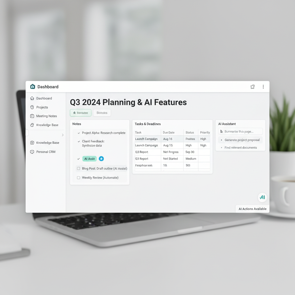 Notion AI document editor with AI writing suggestions