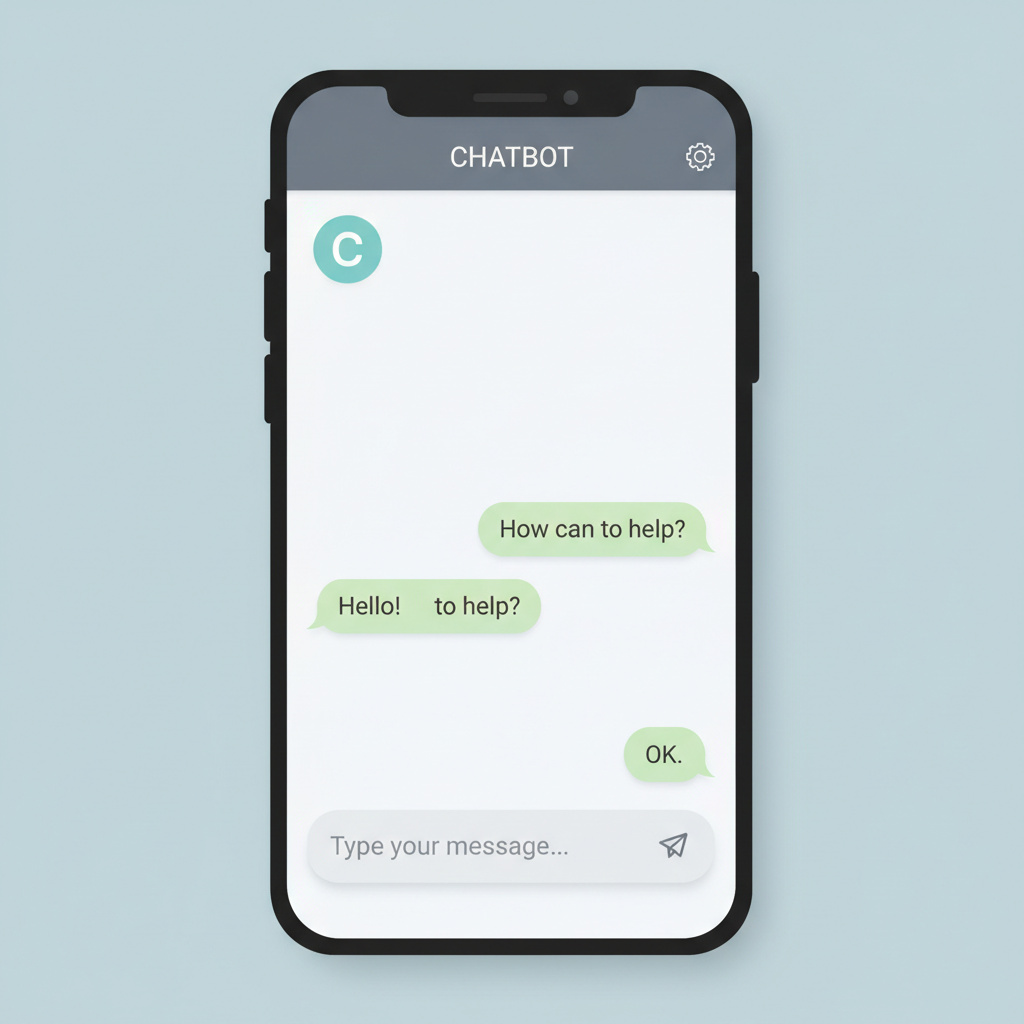 Chatbot interface on smartphone screen with conversation bubbles