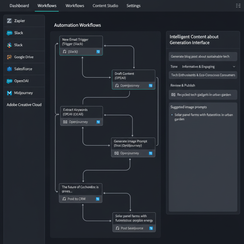 AI tools dashboard showing multiple software interfaces