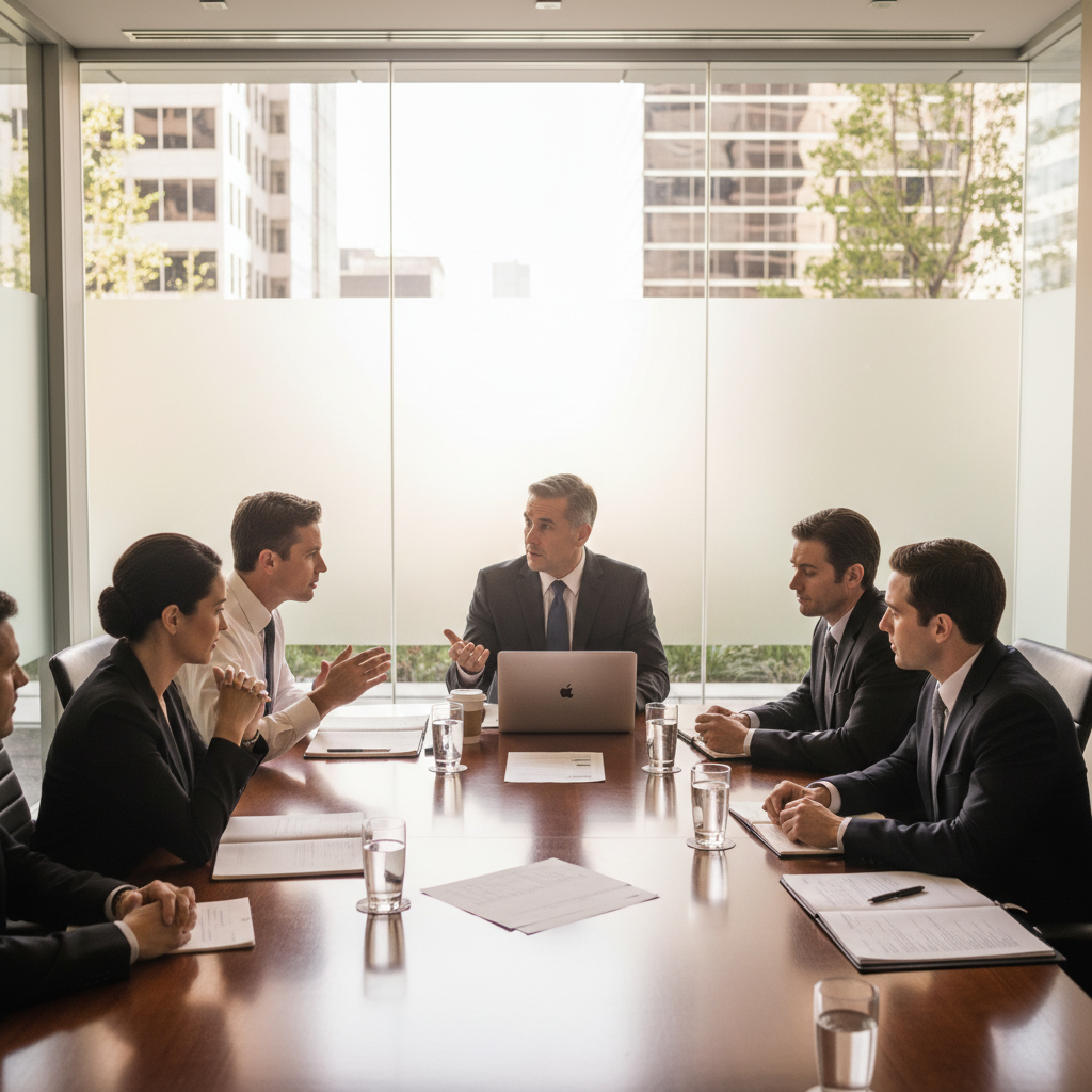 Professional in business meeting discussing salary negotiation