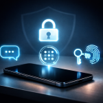 Minimal illustration comparing SMS 2FA, authenticator app codes, and passkeys for secure login.