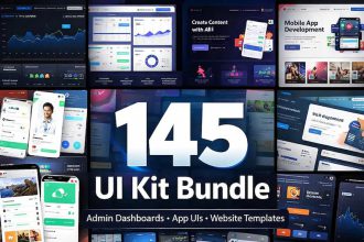145 UI Kit Bundle Mega Pack | Figma App UI Kits + Admin Dashboards + Website Templates + Landing Pages + 3D Icons | UX/Ui Design Bundle