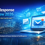 GetResponse Review 2026 featured image showing email marketing growth, analytics dashboard, and rocket launch concept