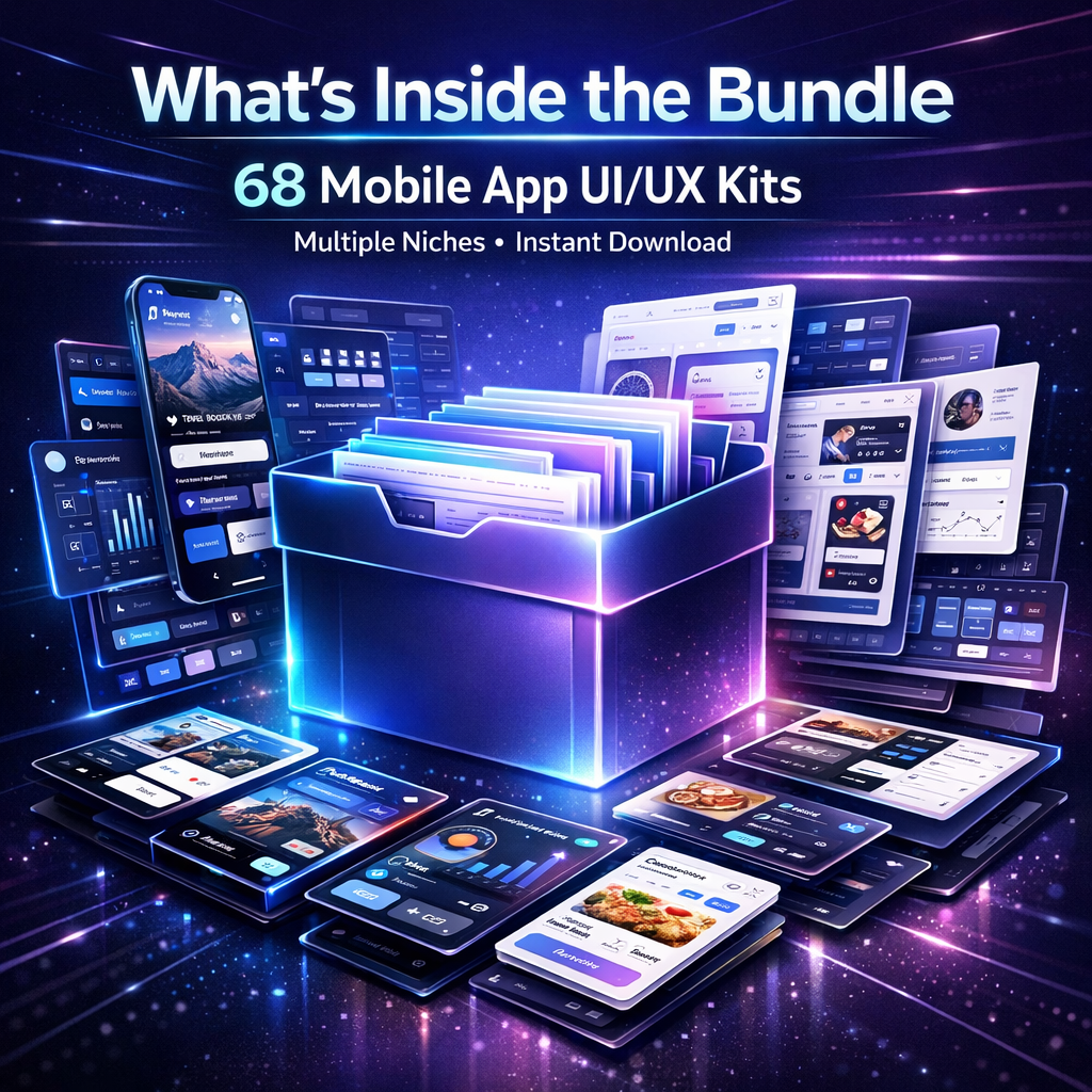68 Mobile App UI/UX Kit Bundle, Mobile App Design Templates, UI Kit Pack for Booking, Finance, Ecommerce, Fitness, Travel , Digital Download - Image 2