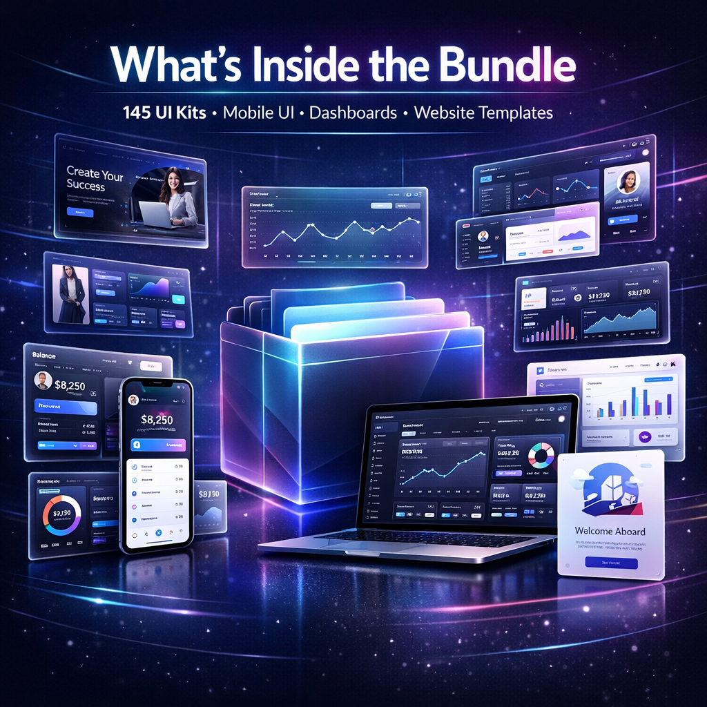 145 UI Kit Bundle Mega Pack | Figma UI Kits, Mobile App UI, Admin Dashboard, Website Templates, Ux Design Bundle - Image 2