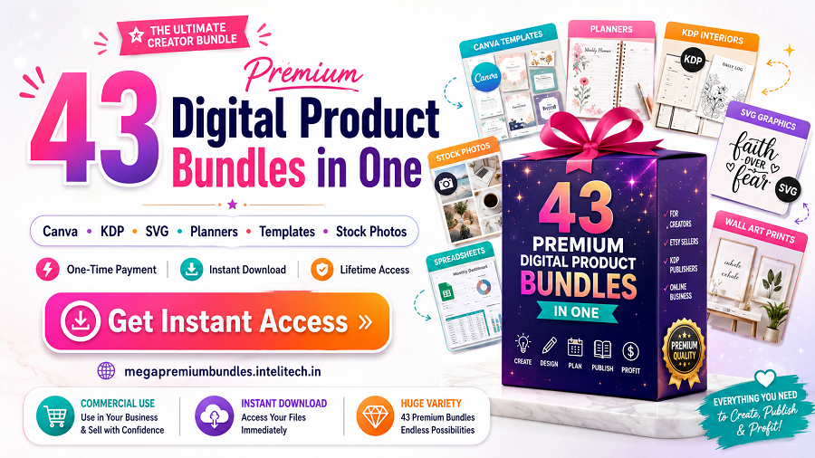 43 premium digital product bundles for creators, Etsy sellers, KDP publishers and designers